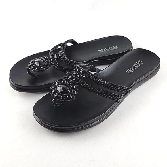 Kenneth Cole Reaction Women's Black  Glam Slam Flat Sandals Beaded Thong Size 8 - Picture 3 of 11